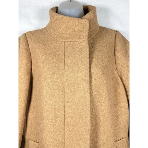 J.Crew Mercantile City Wool Blend Coat Size 8 Camel Tan Funnel Collar - Picture 2 of 13